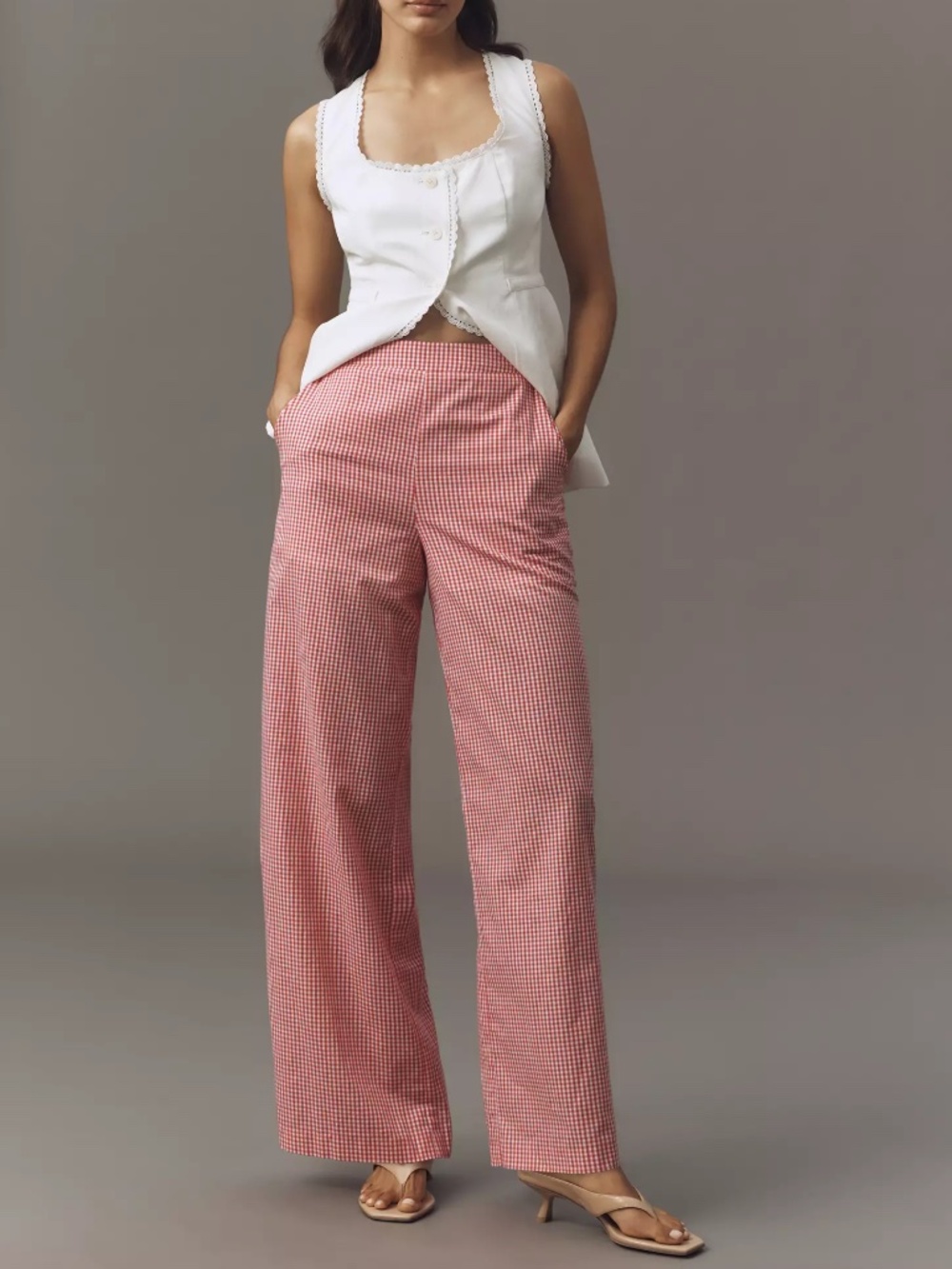 English Factory High-Rise Gingham Wide-Leg Pants